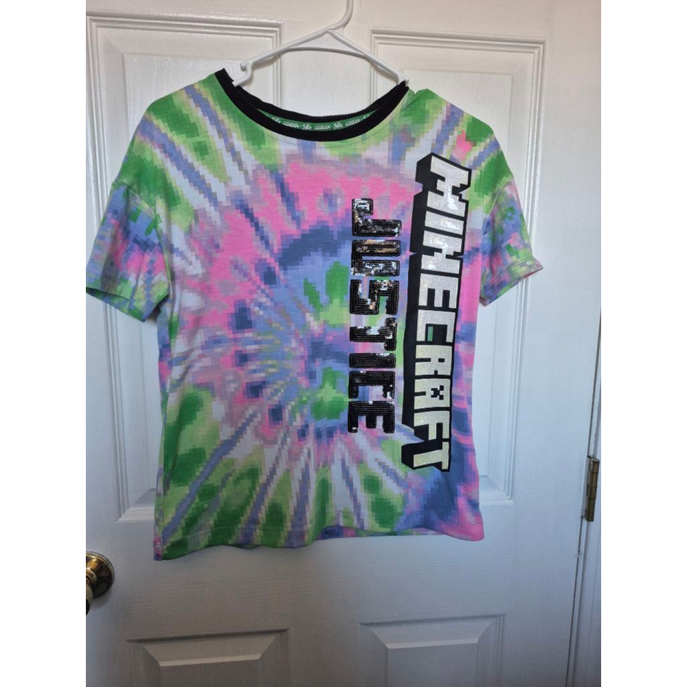 Girls Justice Minecraft Short Sleeve Tee M Pink Green